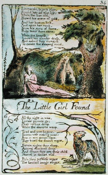 The Little Girl Lost and The Little Girl Found, plate 34 (Bentley 35) from Songs of Innocence and of Experience (Bentley Copy L) 1789-94 by William Blake